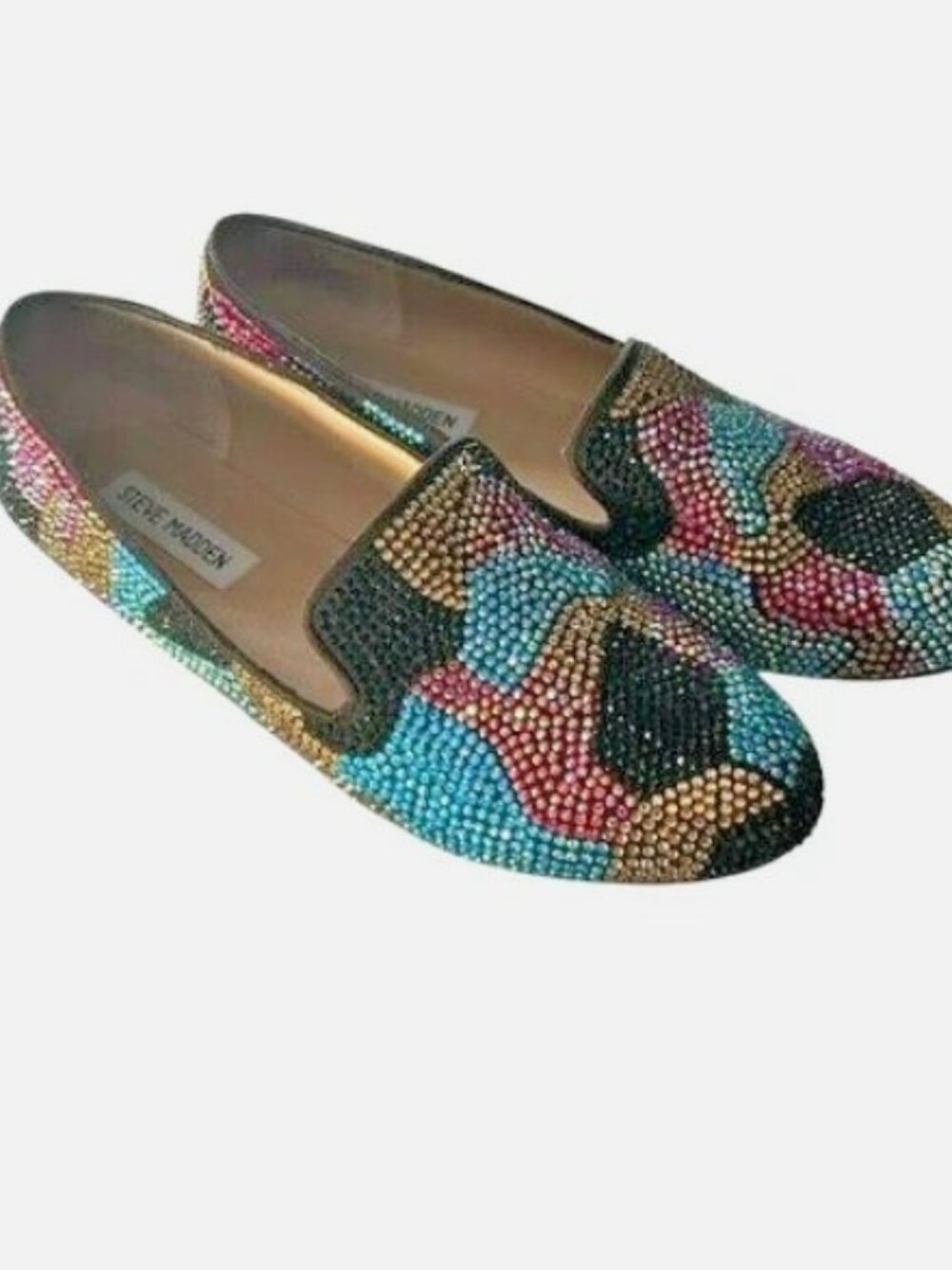 Steve Madden Women's Leather Loafer Concord Multicolor Rhinestone Flats Size 8 - Picture 2 of 9